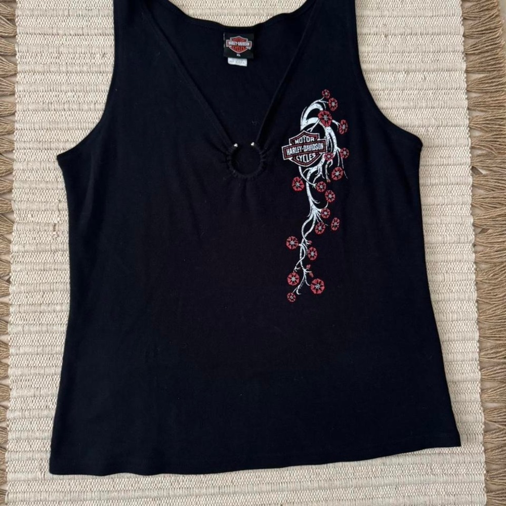 Harley- Davidson‎ Women Sleeveless Black Tank Top Floral Logo XL